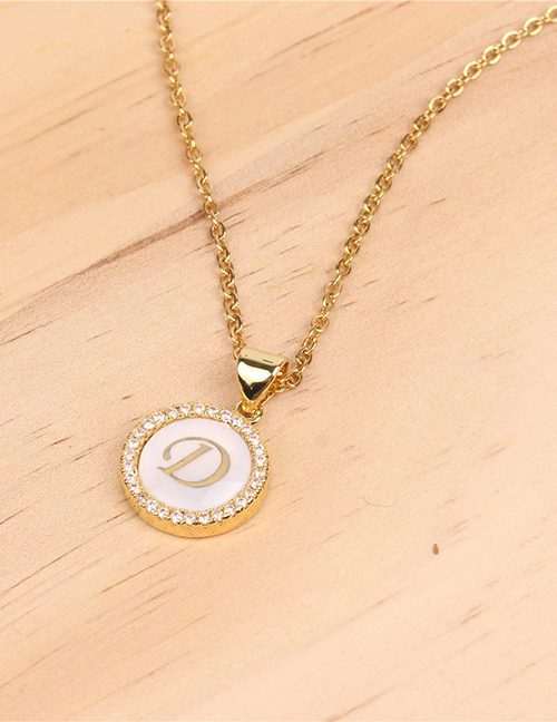 Fashion Golden D Stone Shell Round English Alphabet Necklace
