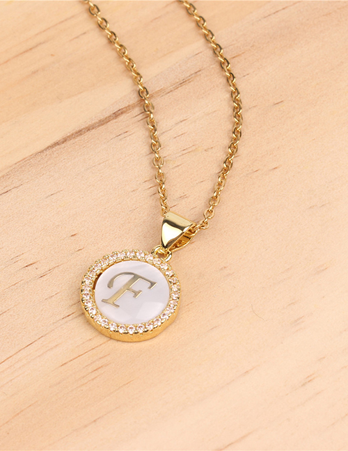 Fashion Golden F Stone Shell Round English Alphabet Necklace