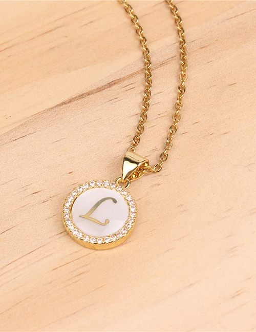 Fashion Gold L Stone Shell Round English Alphabet Necklace