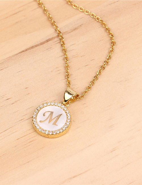 Fashion Golden M Stone Shell Round English Alphabet Necklace