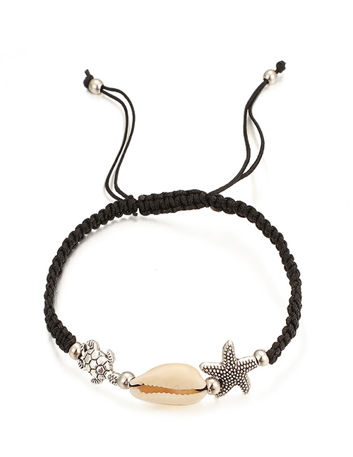 Fashion Black Woven Turtle Starfish Shell Single Layer Bracelet
