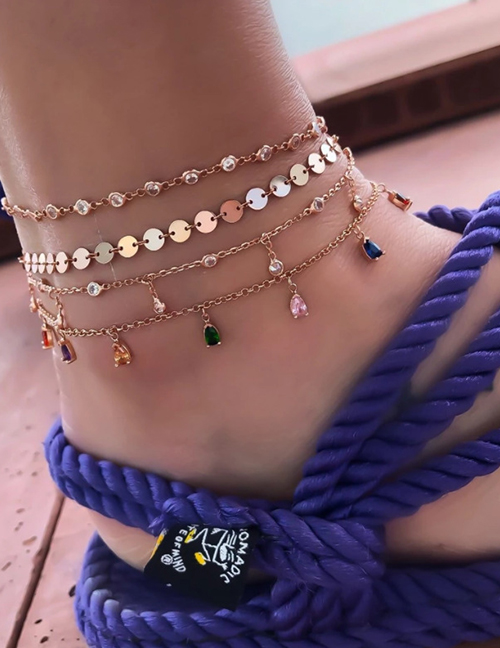 Fashion Gold Alloy Disc Rhinestone 4 Layer Anklet