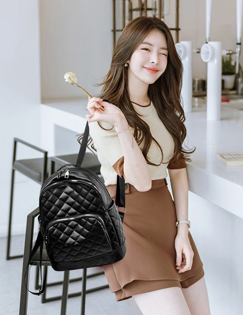 Fashion Black Embroidered Ribbed Nylon Backpack