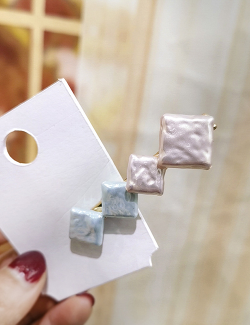 Fashion Pink + Mint Green Square Duckbill Clip Geometric Round Square Hair Clip