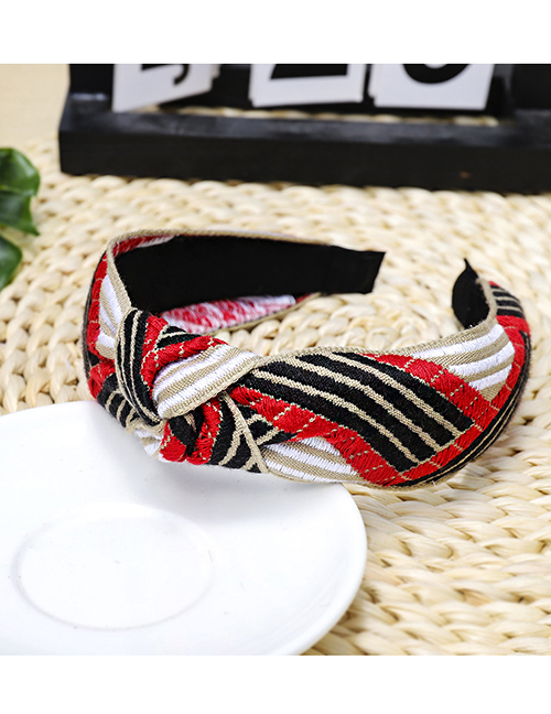 Fashion Red Plaid Knotted Headband Wide-brimmed Color Headband