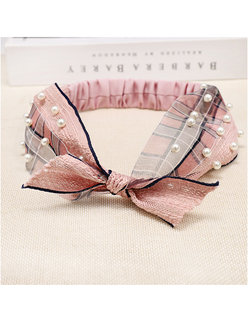 Fashion Pink Lace Pearl Color Band Lace Bow Rabbit Ears Hair Band