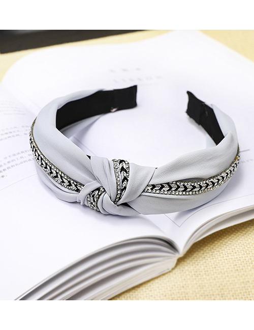 Fashion Grey Rhinestone Chain Knotted Headband Diamond Chain Headband