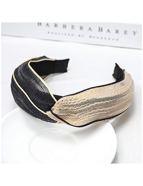 Fashion Beige + Black Colorblock Headband Cross-knit Solid Color Headband