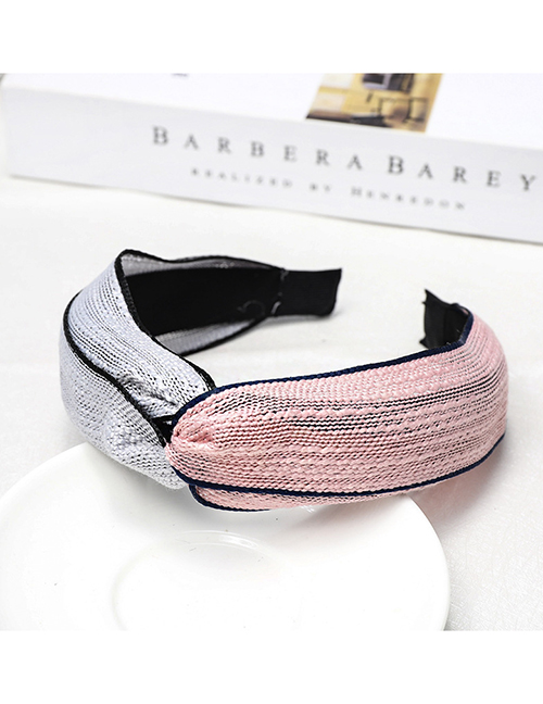 Fashion Pink + Gray Colorblock Headband Cross-knit Solid Color Headband
