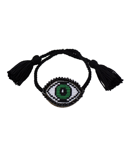 Fashion Black Rope Green Eye Embroidered Crystal Eye Multi-layer Bracelet