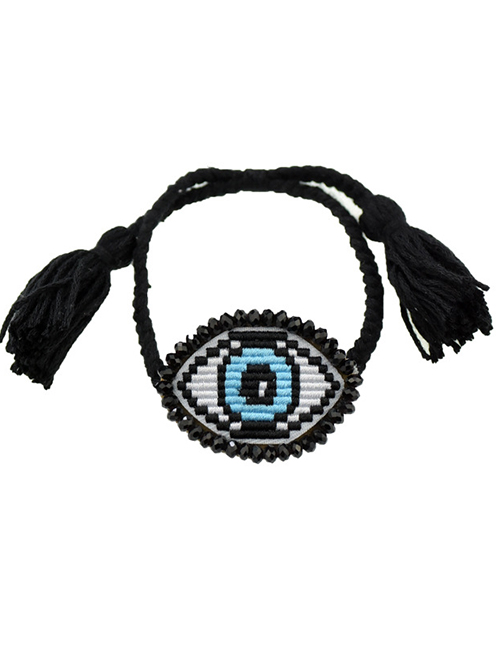 Fashion Black Rope Sky Blue Eyes Embroidered Crystal Eye Multi-layer Bracelet