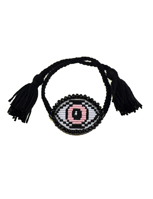 Fashion Black Rope Pink Eyes Embroidered Crystal Eye Multi-layer Bracelet