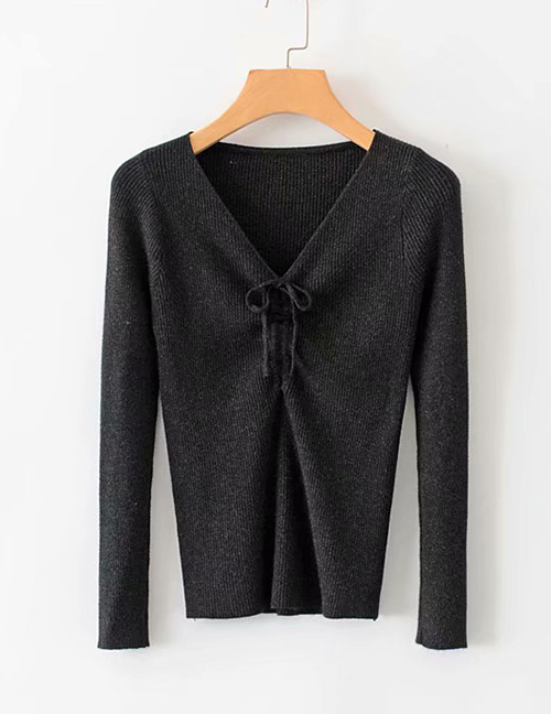 Fashion Black Drawstring Sweater On The Chest