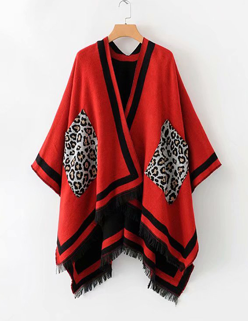 Fashion Red Leopard Tassel Shawl