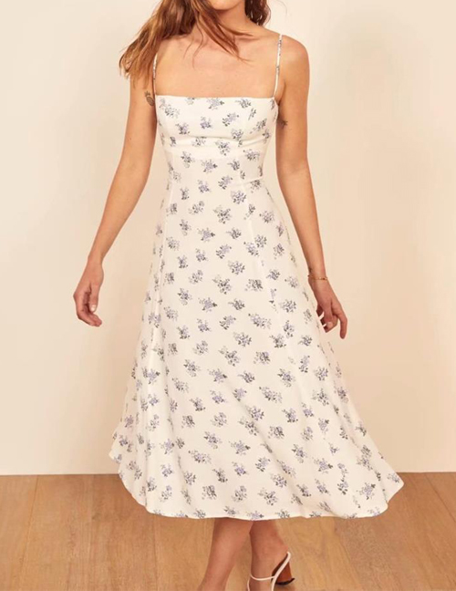 Fashion White Printed Strap Dress