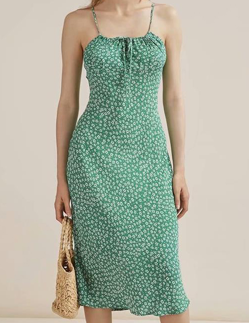 Fashion Green Printed Strap Dress
