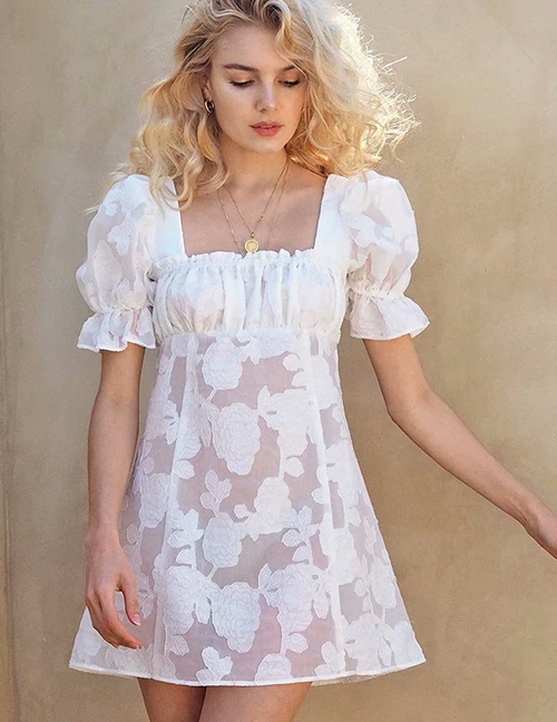 Fashion White Lace Flower Dress