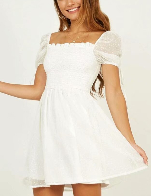 Fashion White Snowflake Jacquard Dress