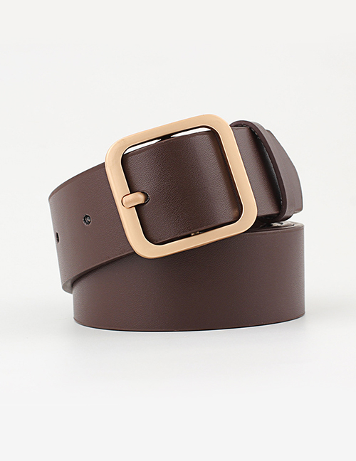 Fashion Coffee-gold Buckle Square Buckle Belt