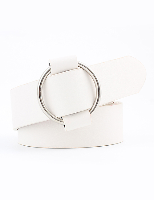 Fashion White Needle-free Round Buckle Wide Leather Belt