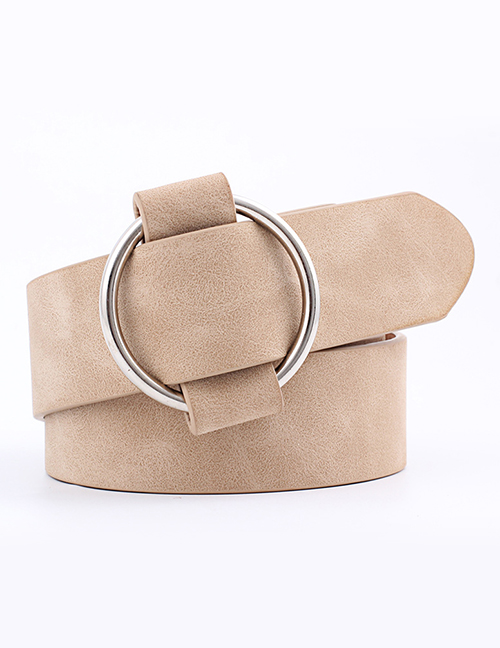 Fashion Khaki Needle-free Round Buckle Wide Leather Belt