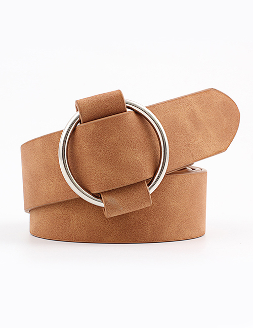 Fashion Camel Needle-free Round Buckle Wide Leather Belt