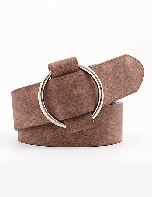 Fashion Coffee Needle-free Round Buckle Wide Leather Belt