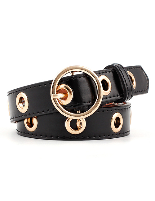Fashion Black Round Buckle Microfiber Leather Eye Belt