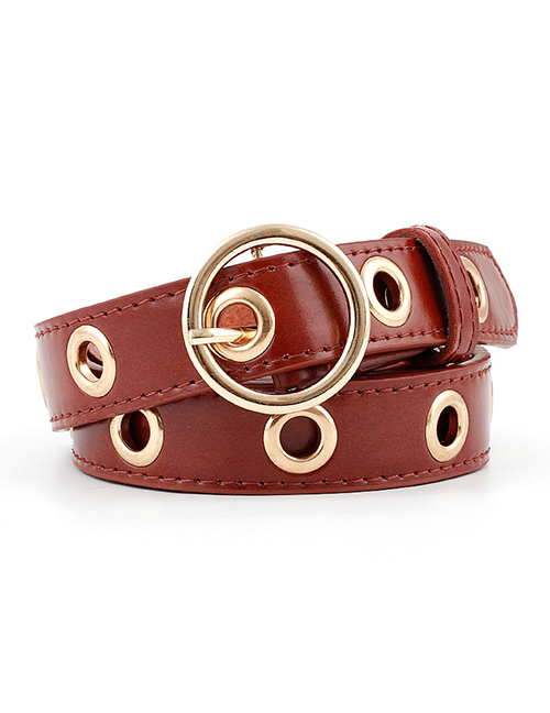 Fashion Red-brown Round Buckle Microfiber Leather Eye Belt
