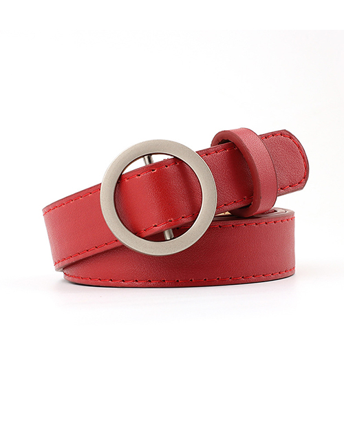 Fashion Red Round Buckle Without Needle Punching Belt