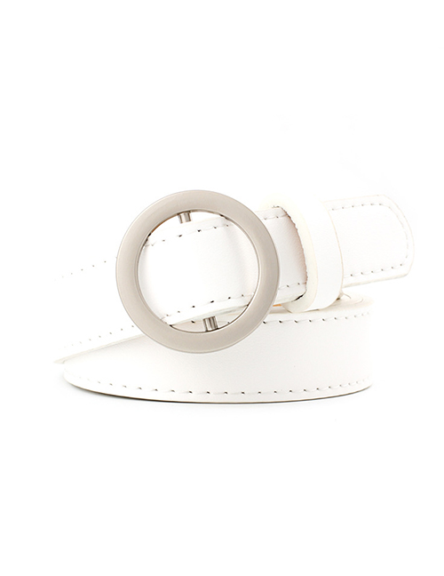 Fashion White Round Buckle Without Needle Punching Belt