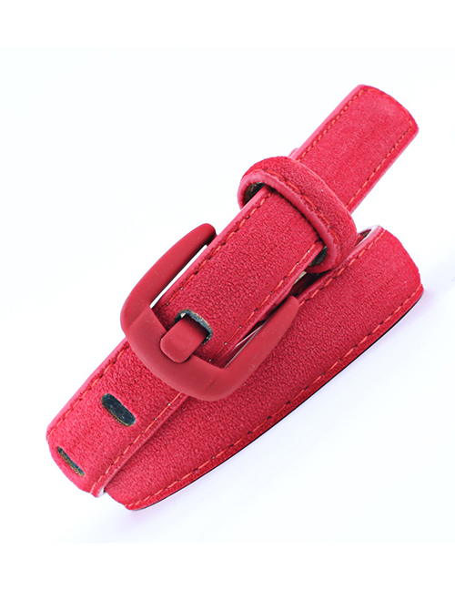 Fashion Red Wide Needle Spray Buckle Rich Velvet Leather Belt