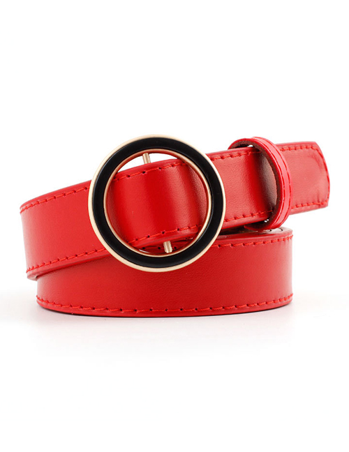 Fashion Red Round Buckle Black Belt