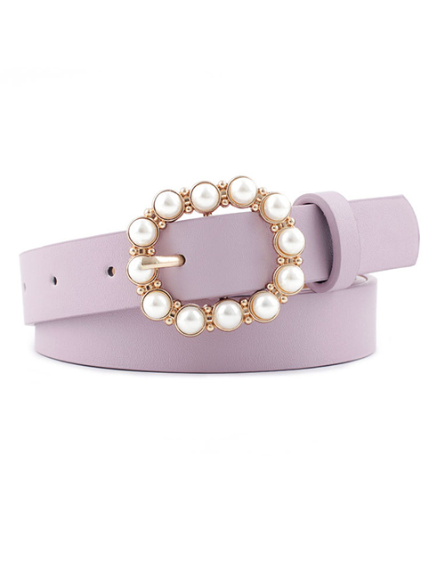 Fashion Light Purple Leather Pearl Belt