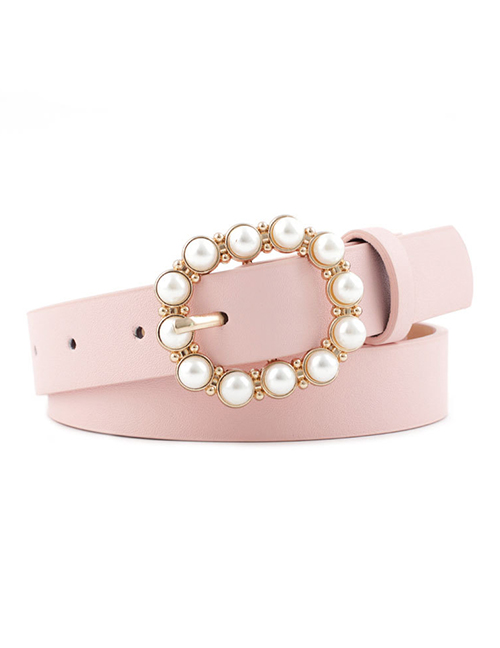 Fashion Pink Leather Pearl Belt