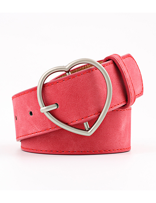 Fashion Red Alloy Heart Heart Buckle Scrub Leather Belt