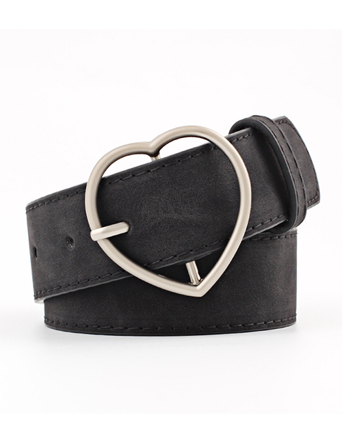 Fashion Black Alloy Heart Heart Buckle Scrub Leather Belt