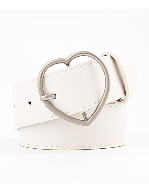 Fashion White Alloy Heart Heart Buckle Scrub Leather Belt