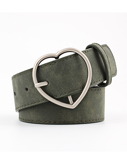 Fashion Army Green Alloy Heart Heart Buckle Scrub Leather Belt