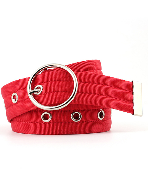 Fashion Red 12 Tail Holes Openwork Round Buckle Corn Belt With Nylon Belt