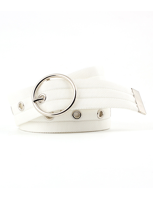 Fashion White 12 Tail Holes Openwork Round Buckle Corn Belt With Nylon Belt