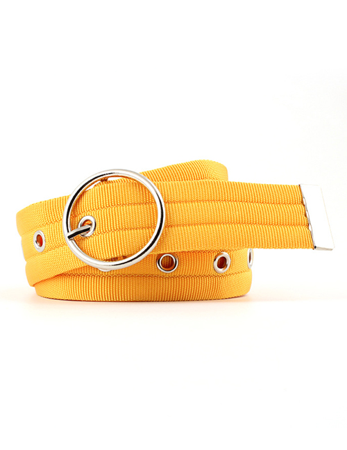 Fashion Yellow 12 Tail Holes Openwork Round Buckle Corn Belt With Nylon Belt