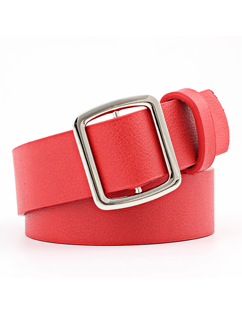 Fashion Red Needle-free Smooth Buckle Ladies Wide Belt