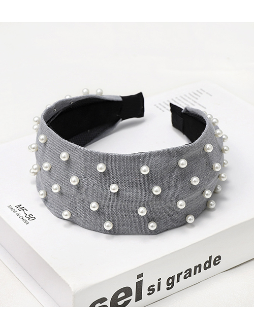 Fashion Blue-gray Nailed Pearl Headband Nail Pearl Solid Color Wide-brimmed Headband