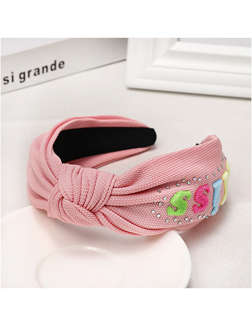 Fashion Pink Letter Rhinestone Headband Wide-brimmed Temperament Solid Color Letter Water Drill Hoop