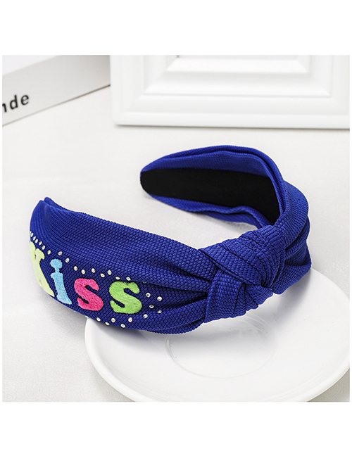 Fashion Royal Blue Letter Rhinestone Headband Wide-brimmed Temperament Solid Color Letter Water Drill Hoop