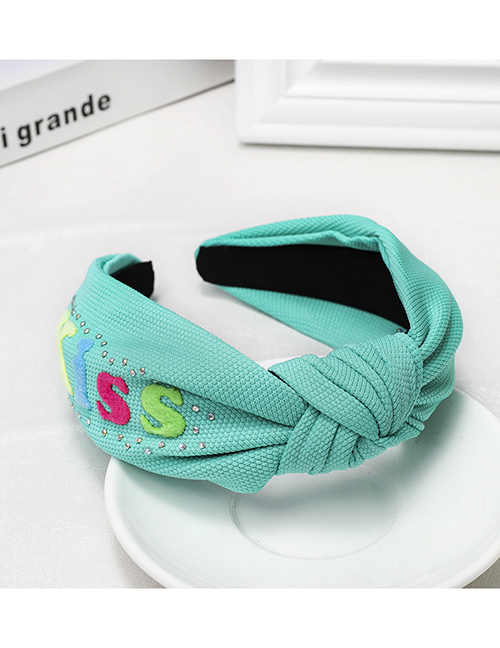Fashion Green Letter Rhinestone Headband Wide-brimmed Temperament Solid Color Letter Water Drill Hoop