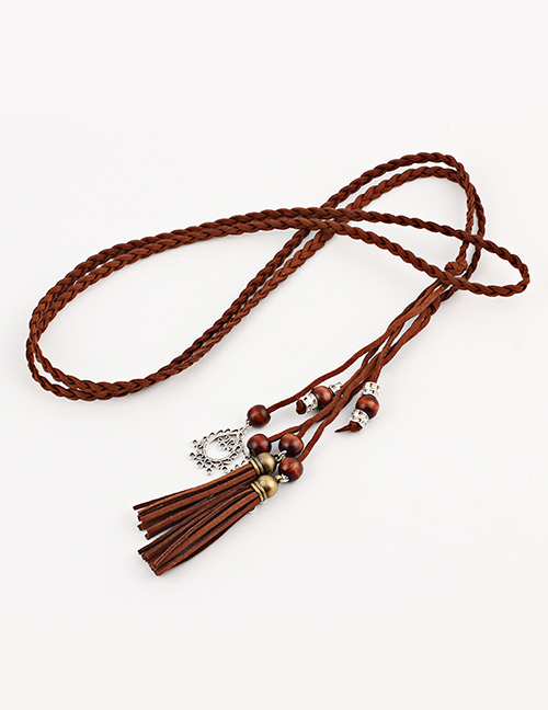 Fashion Coffee Braided Tail Knotted Belt