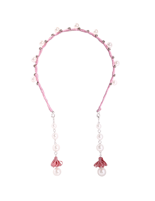 Fashion Pink Alloy Water Rippled Diamond Pearl Pendant Headband