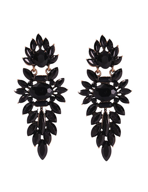 Fashion Black Alloy Studded Geometric Earrings